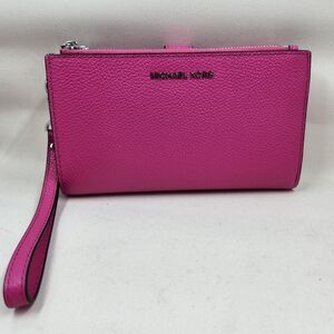 Michael Kors Adele Double Zip Pebble Leather Phone Wristlet, Pink
